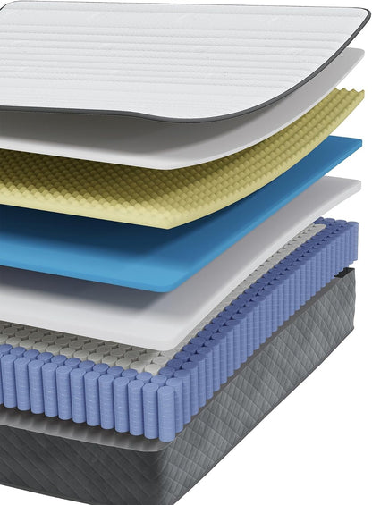 Queen Mattress 12 Inch, Hybrid Mattress Queen Size, Bed Matress in a Box, Pressure Relief & Fiberglass Free4