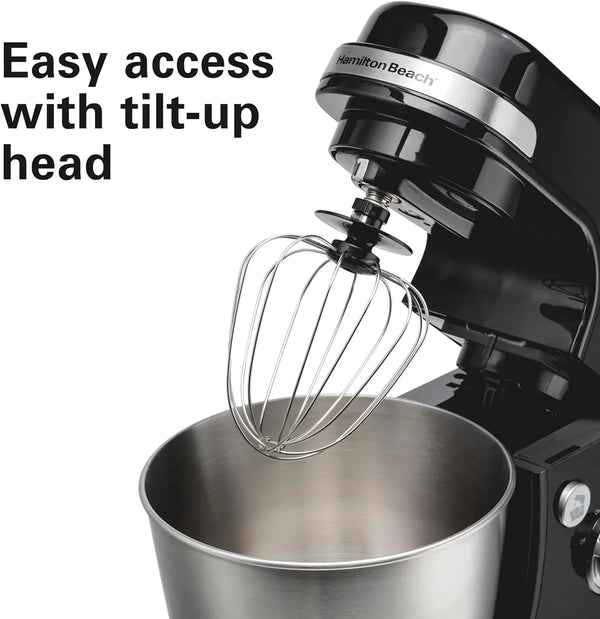 4 Quart Electric Stand Mixer with 7 Speeds | Planetary Mixing for Full Bowl Coverage | Splash Guard | 300 Watts | Whisk, Flat Beater, Dough Hook | Black6