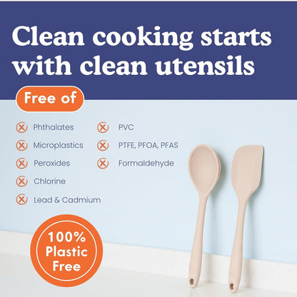 Nontoxic Platinum Silicone Utensils, 100% Plastic-Free, 8-Pcs, Beige | Lfgb-Certified Platinum Silicone. Solid Steel Core, No Hidden Plastics. 500°F Heat Resistant. Non-Scratch. Dishwasher Safe4