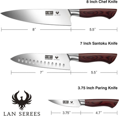 3PCS Kitchen Knife Set, Ultra Sharp Chef/Santoku/Paring Knives | Professional Japanese High Carbon Steel Cooking Knife Set with Ergonomic Wood Handle, Ideal Gift for Family and Restaurant2