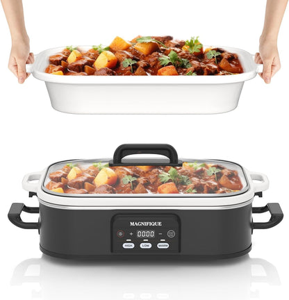 4 Quart Casserole Programmable Slow Cooker with Ceramic Baking Dish - Perfect Kitchen Small Appliance for Family Dinners, Oven Safe and Durable Bakeware for Lasagna, Roasts, Black1