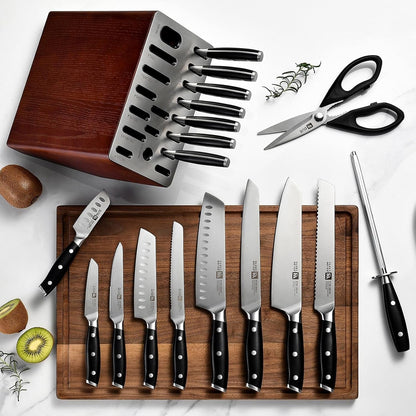 Stahl 19-Piece German Steel Kitchen Knife Block Set (Black) | Premium Knife Set, Long-Lasting Sharpness, Versatile Knife Choices, Space-Saving Block, Ideal for Food Prep & Large Gathering5