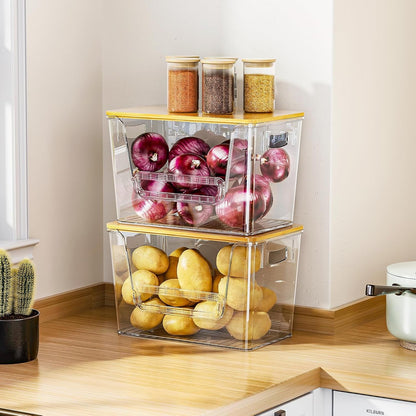 2 Set Pantry Organizers and Storage, Trash Bag Holder under Sink Organizer for 4-13 Gal Bags, Trash Bag Dispenser with Bamboo Top for Onion, Potato, Garlic, Clear (11-7/32"L*7" W*7-1/8"H)8