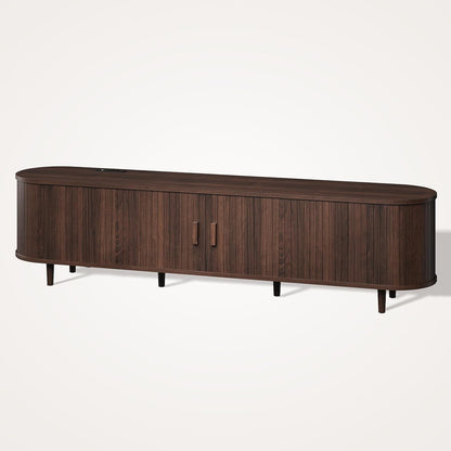 70" Mid Century Modern TV Stand, Wood TV Consoles with Sliding Doors and Power Outlet, Entertainment Center with Adjustable Shelves, Fluted TV Stands for Living Room, Walnut9