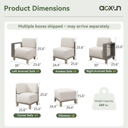 Patio Furniture Set with 10'' Thick Cushions (8 Piece, Gray/Beige)9