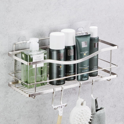 Premium Shower Caddy - Self Adhesive Shower Organizer with 4 Hooks, Rustproof Stainless Steel Shower Rack for Bathroom, Silver1