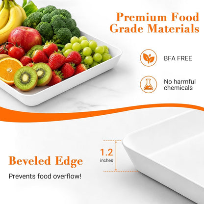 4-Pack Reusable Plastic Serving Trays for Snacks, Fruit and Parties | Kitchen Pantry Organization, Grilling Prep, Food Presentation, Everyday Dining, Holiday Hosting and Outdoor Entertaining3
