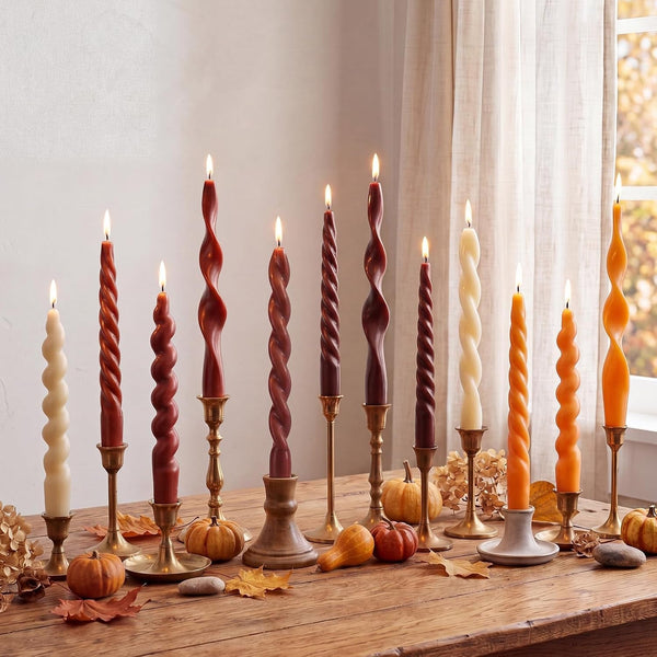 12 Pcs Fall Spiral Taper Candles 7.5" Autumn Twisted Candlesticks1