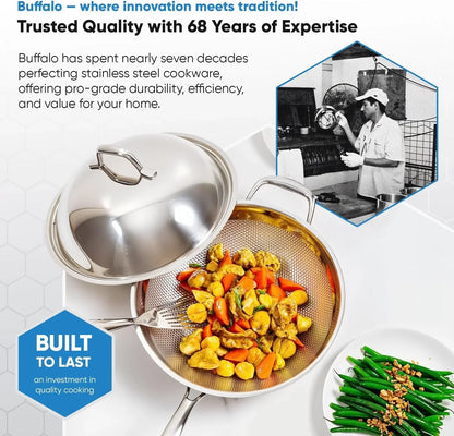 Honeycomb 3Ply Stainless Steel Wok Pan 11 Inch/28Cm with Lid Flat Bottom - Coating-Free Non-Stick Stir Fry Pan - Advanced, Scratch-Resistant Design with Stay-Cool Long Handle6