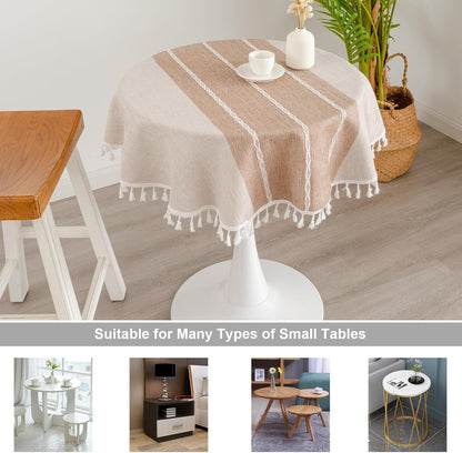 Rustic Small Light Coffee round Cotton Linen Tablecloth 36 Inch5