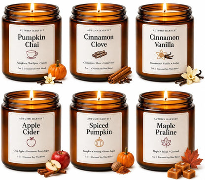 Fall Scented Candle Set of 6, 7 Oz Soy Candles for Home, Autumn Gift Set1