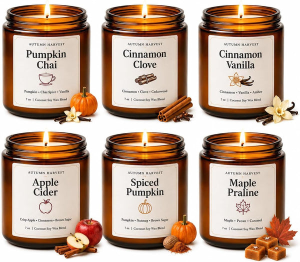 Fall Scented Candle Set of 6, 7 Oz Soy Candles for Home, Autumn Gift Set1