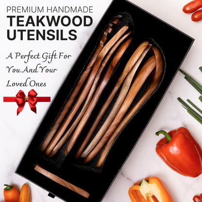 Wooden Kitchen Utensil Set, 9-Piece Teak Wood Cooking Spoons-Heat-Resistant, Non-Scratch, Durable Kitchen Tools, Perfect Cooking Gift2