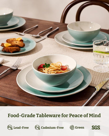 Ceramic Plates and Bowls Sets, Reactive Glaze Dinnerware Set for 84