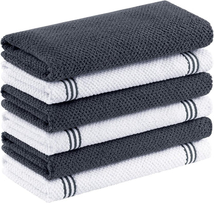 Dual Design Cotton Kitchen Towels(16" X 26", 6 Pack), Dark Grey | Large 380 GSM Dish Towels, Highly Absorbent Terry Kitchen Hand Towels, Soft Quick Drying Tea Towels with Hanging Loop1
