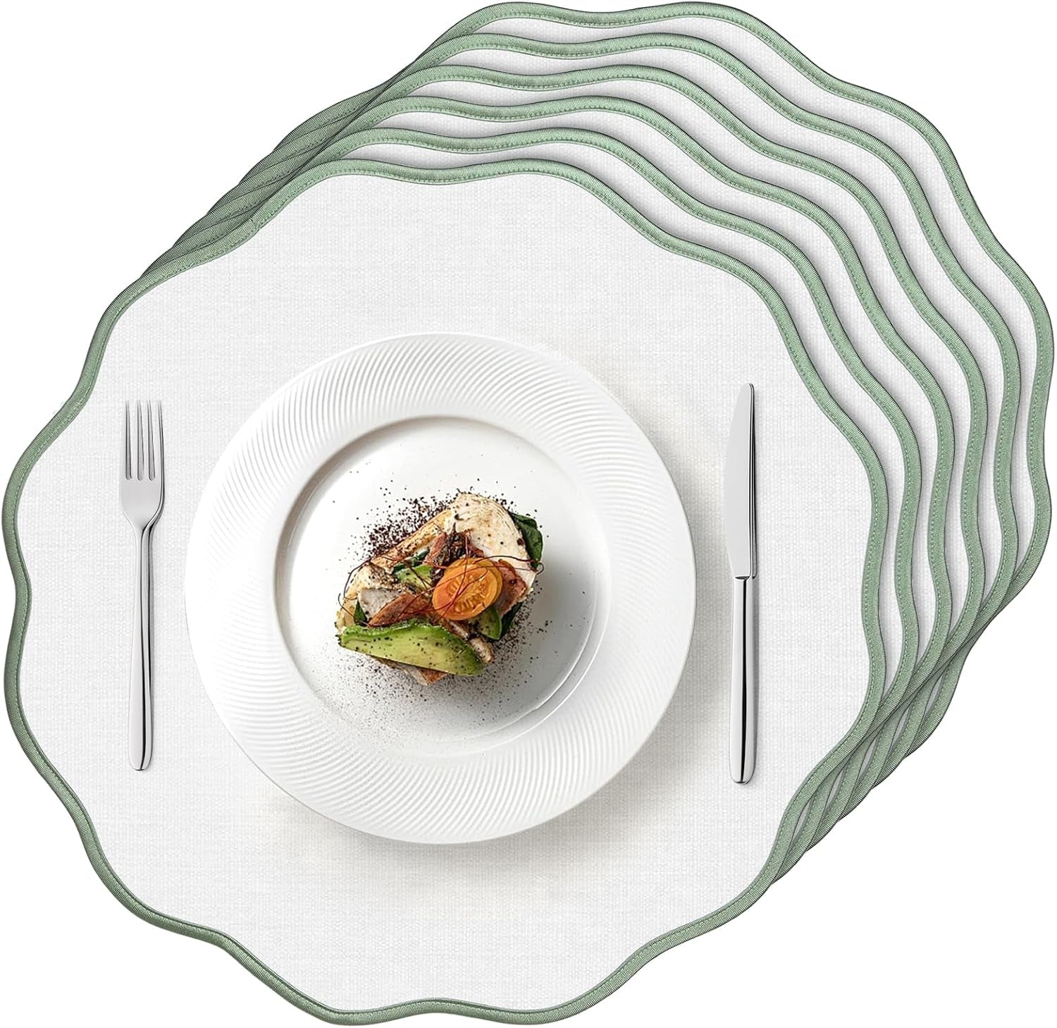 set-of-6-scallop-linen-placemats-15-inch-light-green-and-white-round-placemats-cotton-linen-table-mats-handcrafted-machine-washable-wrinkle-free-dining-placemat-for-hotel-restaurant-kitchen