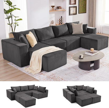 135.4" Sectional Couch for Living Room, U Shaped Boneless Couch, Darkgray1