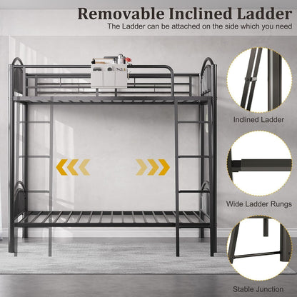Bunk Bed Twin over Twin Metal Bunkbeds with Bedside Caddy, Convertible Ladder&Flat Rungs Space Saving Loft Bed for Adult&Teen4