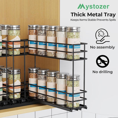 Pull Out Spice Rack Organizer for Cabinet, Slide Out Spice Racks, Easy to Install Spice Cabinet Organizers, 7.4" Wx10.43 Dx8.26 H, 3 Drawers 2 Tiers(Black)7