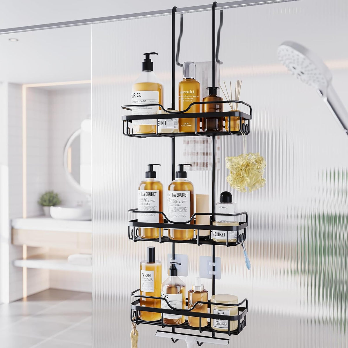 shower-caddy-over-the-door-organizer-bath-rack-hanging-over-glass-with-hooks-storage-shelf-inside-bathroom-for-shampoo-matte-black