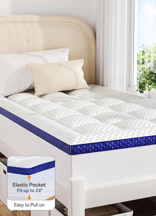 Dorm Room Essentials Twin XL Mattress Topper for Students Back to School | Viscose Derived from Bamboo, Soft Topper for Pressure Relief with Elastic Deep Pockets, Shredded Memory Foam Filling6