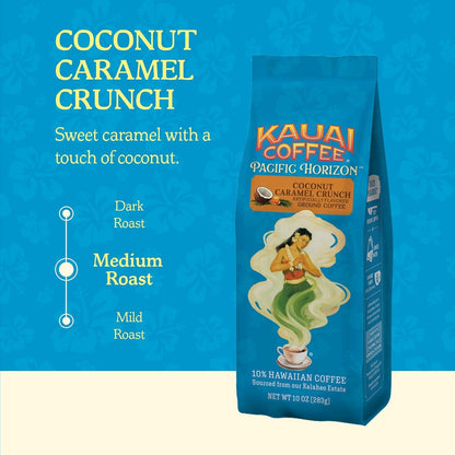 Ground Coffee - Coconut Caramel Crunch, 10 Oz Bag | Medium Roast, Arabica Coffee, 10% Hawaiian with No Bitterness, Smooth, Rich, Nutty Caramel and Tropical Coconut4