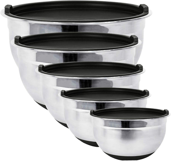 Stainless Steel Mixing Bowls with Lids and Non Slip Bases (Set of 5, Black)1