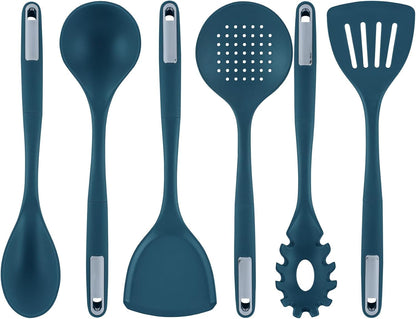 Silicone Utensil Set Pack of 1 Non-Slip Handle 6-Piece Kitchen Tool Set, Heat-Resistant Dishwasher-Friendly Cooking Accessories, Durable Teal Cooking Utensils1