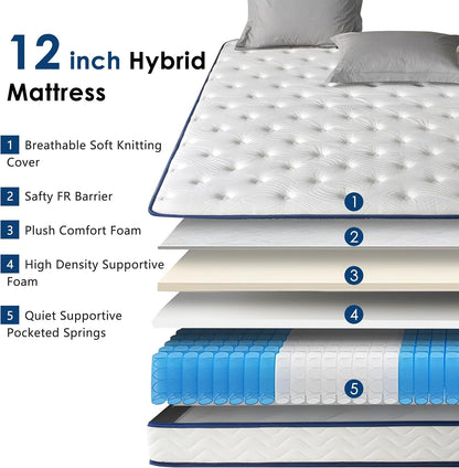 10 Inch Twin Hybrid Mattress in a Box with Memory Foam and Pocket Springs for Pressure Relief, Medium Firm Motion Isolation,Certipur-Us,365 Night Trial,9