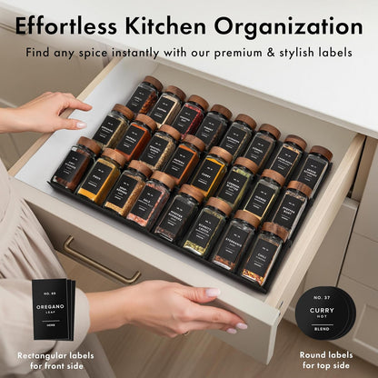 Glass Spice Jars with Label, 24X Acacia Wooden Lids - Black Labels3
