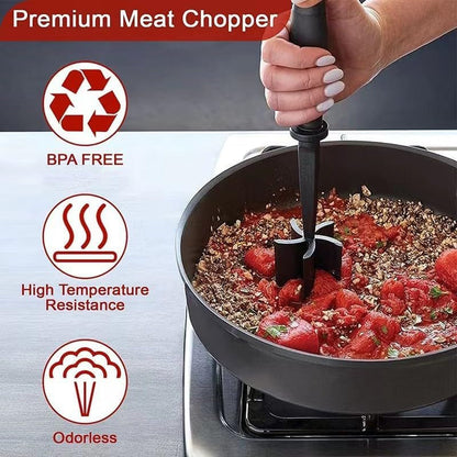 1Pcs Meat Chopper Hamburger Masher Heat Resistant Nylon Tool for Cooking | Meat Chopper, Hamburger Masher, Premium Heat Resistant Smasher for Ground Beef, Burger Chopper Nylon Potato Mix Tool - Black2