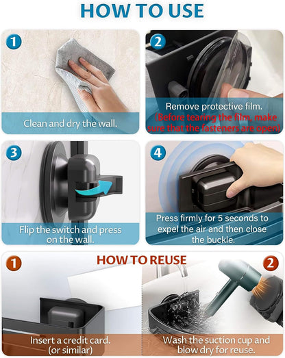 Suction Cup Shower Caddy, Shower Shelf, Bathroom Organizer, Black8