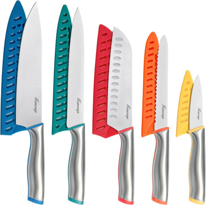 Knife Set, 11 PCS Kitchen Knives Set, 5 Color-Coded Blade Guards | Enduring Razor-Sharp High Carbon German Stainless Steel Chef Knife Set, Perfect Holiday Gifts for Kitchen1