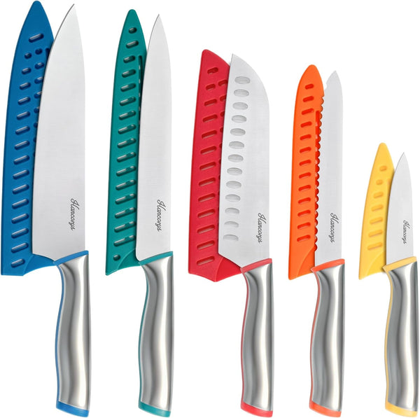Knife Set, 11 PCS Kitchen Knives Set, 5 Color-Coded Blade Guards | Enduring Razor-Sharp High Carbon German Stainless Steel Chef Knife Set, Perfect Holiday Gifts for Kitchen1