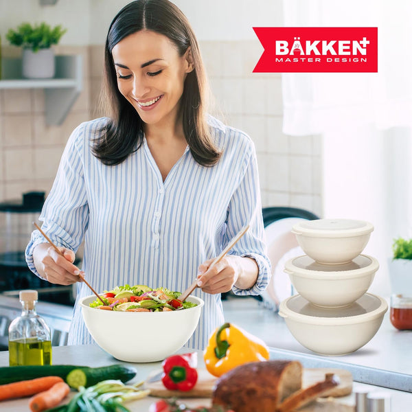 Bakken Master 12 Piece Plastic Nesting Bowls with Lids - Mixing Bowls Set Includes 6 Prep Bowls and 6 Lids, Bpa-Free, Reusable Meal Prep Containers, Microwave, Freezer & Dishwasher Safe, White Cream9