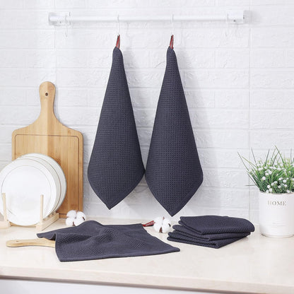 100% Cotton Waffle 6-Pack Kitchen Towels, 12" X 12", Dark Grey6