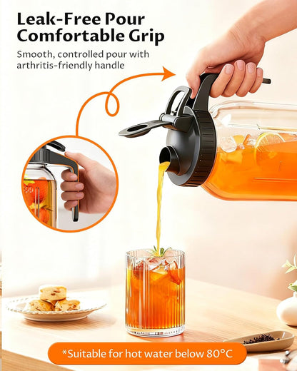 64Oz Mason Jar Pitcher, Glass Pitcher with Lid for Tea & Cold Brew | Mason Jar, BPA Free, Leakproof, Fridge/ Dishwasher Safe, Ergonomic Handle, Flip-Cap Pour Spout, Wide Mouth, Versatile5
