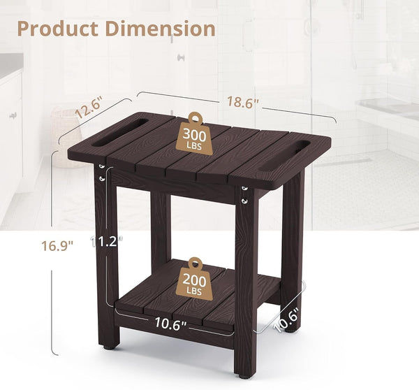 Shower Bench Stool, HDPS Shower Benches for inside Shower with Shelf, Waterproof Shower Chair Foot Stool for Spa Bathroom, Weather Resistant/Non-Slip/Handles/Indoor or Outdoor Use, Espresso2