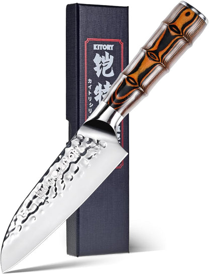 5.5" Santoku Knife, Pro Chefs Kitchen Knives, HC Stainless Steel, Hammered Ultra Sharp Blade, Bamboo Shape Handle Cooking Cutlery 2025 Gifts for Home & Restaurant1