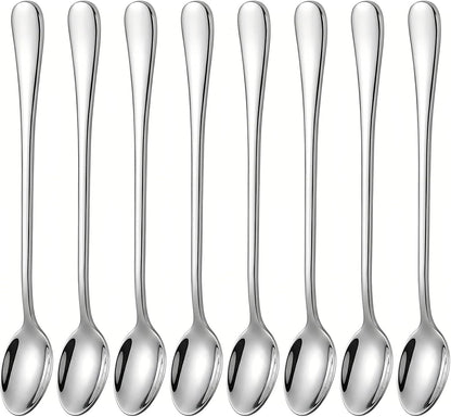 Long Handle Iced Tea Spoons, 7.9" 18/10 Stainless Steel Cocktail Stirring Spoons with Thickened Ergonomic Handle, Tall Coffee & Latte Stirrers, Dessert Spoon Set, Dishwasher Safe 8-Piece1