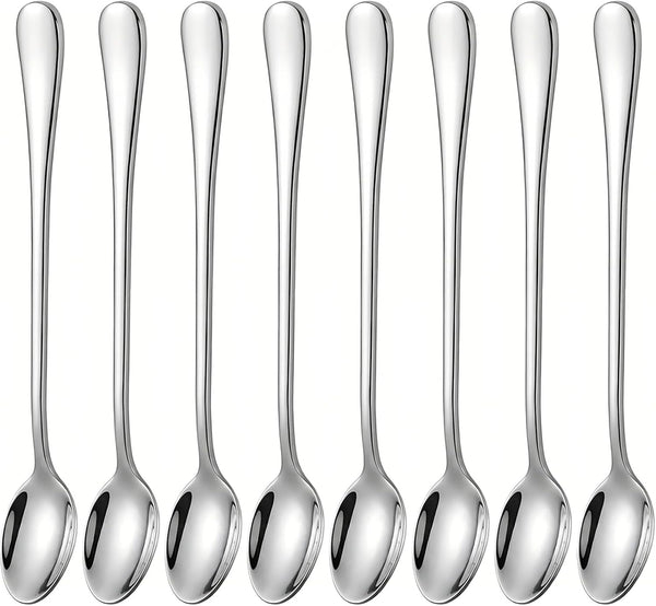 Long Handle Iced Tea Spoons, 7.9" 18/10 Stainless Steel Cocktail Stirring Spoons with Thickened Ergonomic Handle, Tall Coffee & Latte Stirrers, Dessert Spoon Set, Dishwasher Safe 8-Piece1
