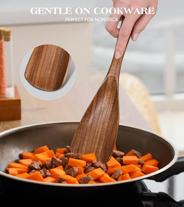 2Pcs Wooden Spatula Spoon, Multifunction Cooking Spoon for Nonstick Cookwares, Heat Resistant Acacia Wooden Spoon Spatula for Cooking, Mixing, Scooping, Scraping, Bpa-Free, 11.6 X 2.8 Inch4