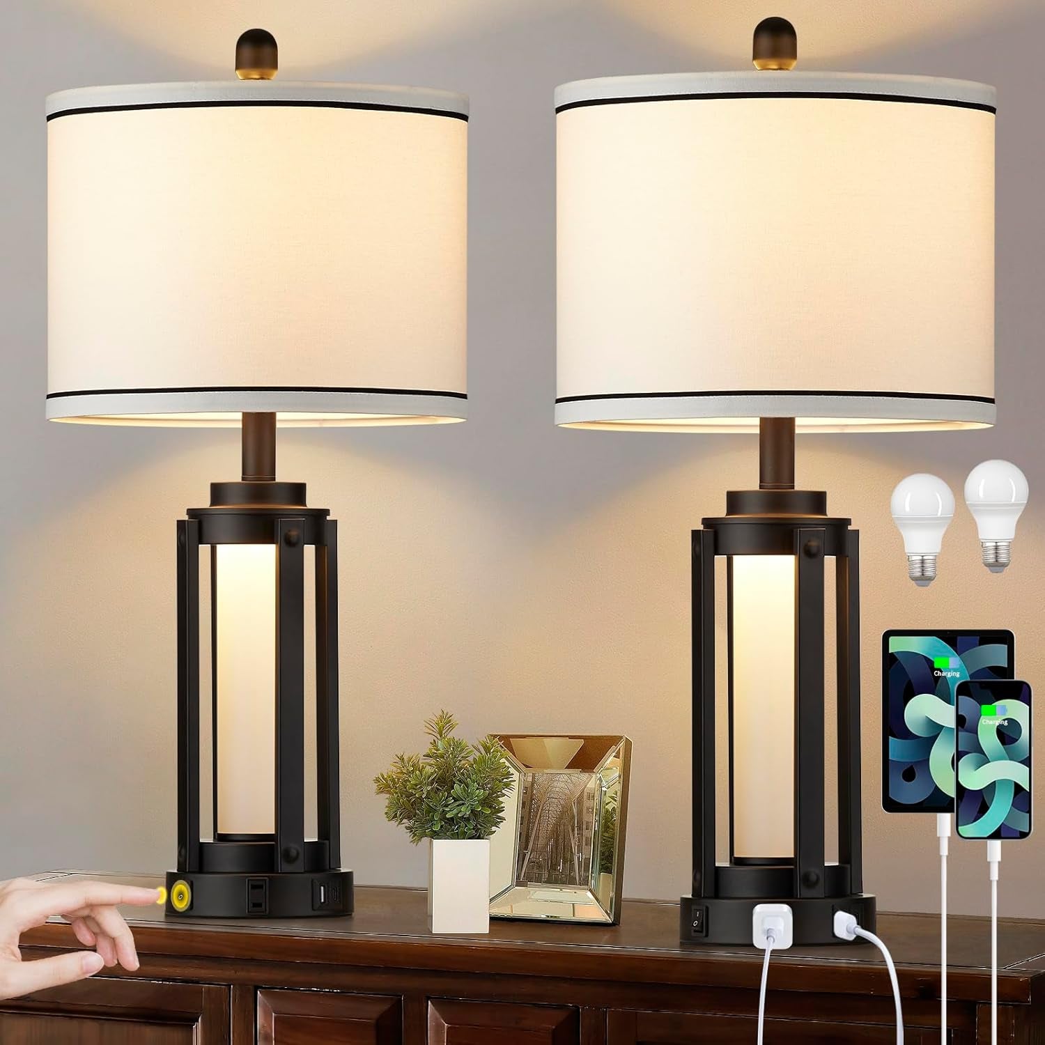 25-modern-table-lamps-set-of-2-industrial-beside-lamps-with-usb-a-c-charging-ports-ac-outlet-nightstand-lamp-with-glass-night-light-for-living-room-bedroom-end-table-decor-white4-bulbs-included