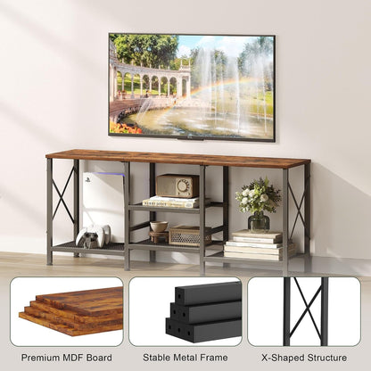 TV Stand for 55 Inch TV, Entertainment Center with 3-Tier Open Shelves, TV Console Table for Living Room, Bedroom, Rustic Brown5
