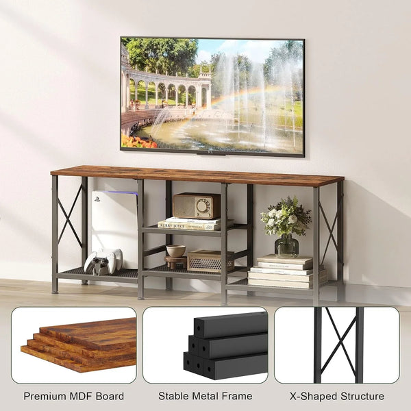 TV Stand for 55 Inch TV, Entertainment Center with 3-Tier Open Shelves, TV Console Table for Living Room, Bedroom, Rustic Brown5