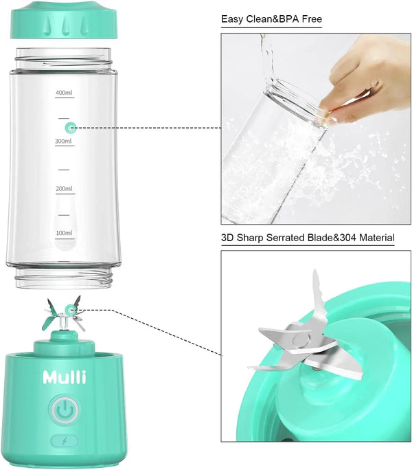 Portable Blender,Usb Rechargeable Personal Mixer for Smoothie and Shakes, Mini Blender with Six Blades for Baby Food,Travel,Gym2