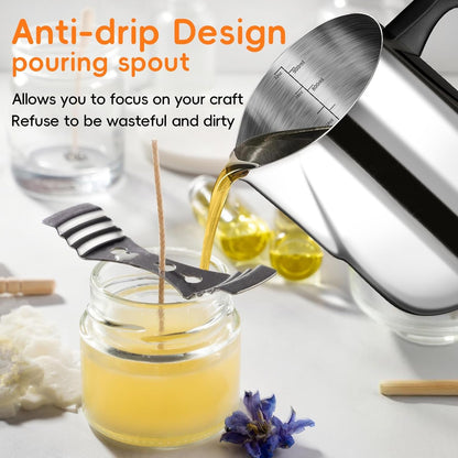 Candle Making Pouring Pot, 32Oz Stainless Steel Wax Melting Pot | Double Boiler Candle Making Pitcher, Wax Pouring Pot with Heat-Resistant Handle and Dripless Pouring Spout Design3