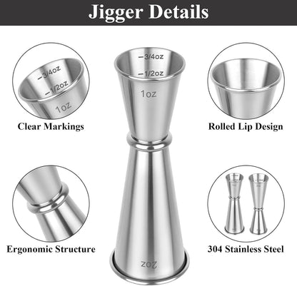 2 Pack Jigger for Bartending, 2 OZ 1 OZ Double Shot Measure Cocktail Cup | Silver Stainless Steel Bar Measuring Jiggers, Bartending Supplies with Measurements Inside3