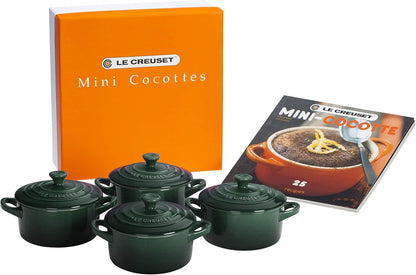 Le Creuset Stoneware Set of 4, 8 Oz. Mini Cocottes with Cookbook, Artichaut1