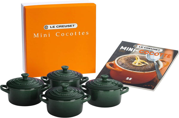 Le Creuset Stoneware Set of 4, 8 Oz. Mini Cocottes with Cookbook, Artichaut1